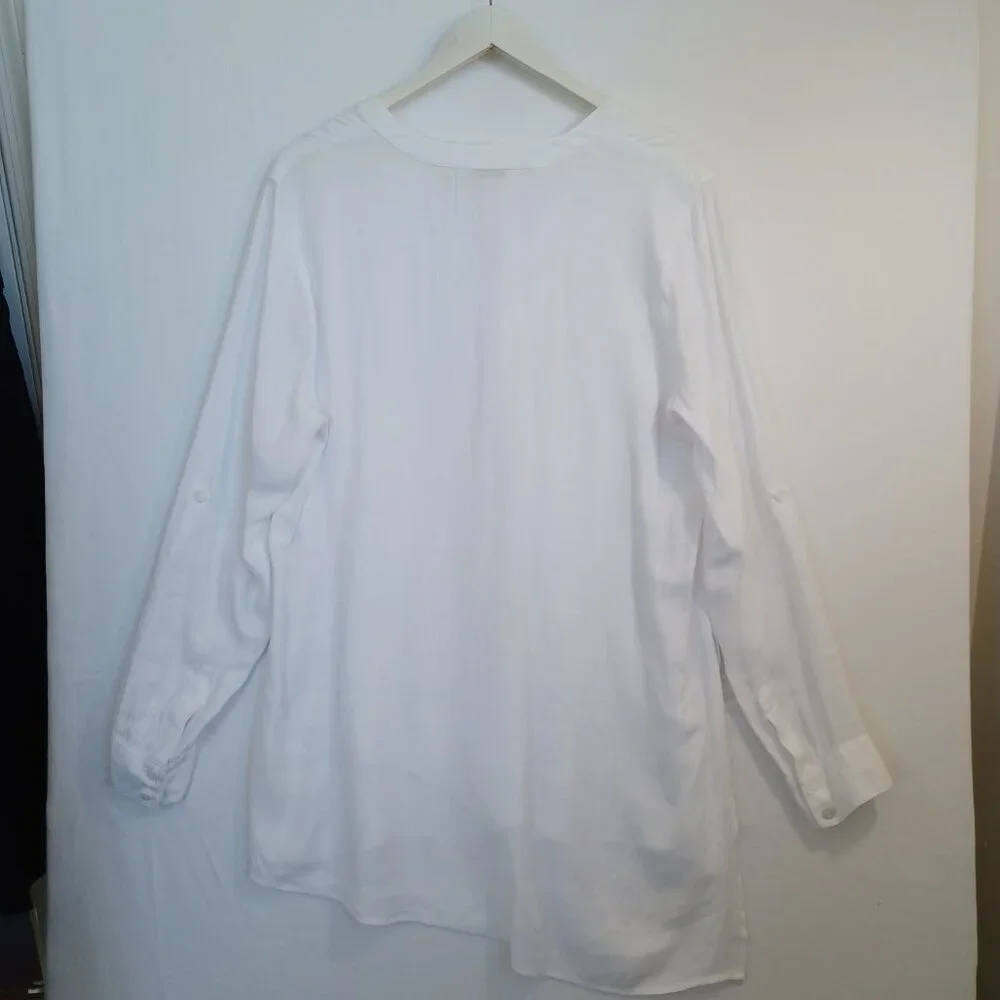 Soft Surroundings White Layered Hem Henley Tunic Blouse Long Sleeve Womens Large